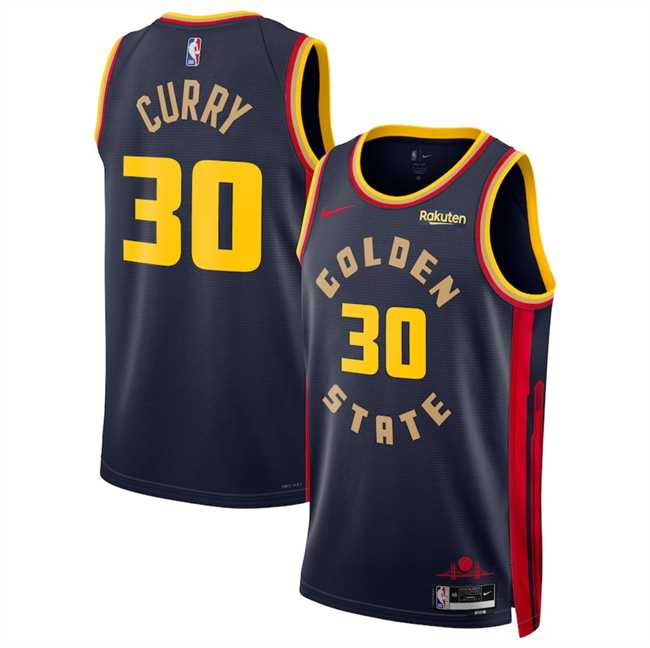 Mens Golden State Warriors #30 Stephen Curry Navy 2024-25 City Edition Stitched Jersey Dzhi